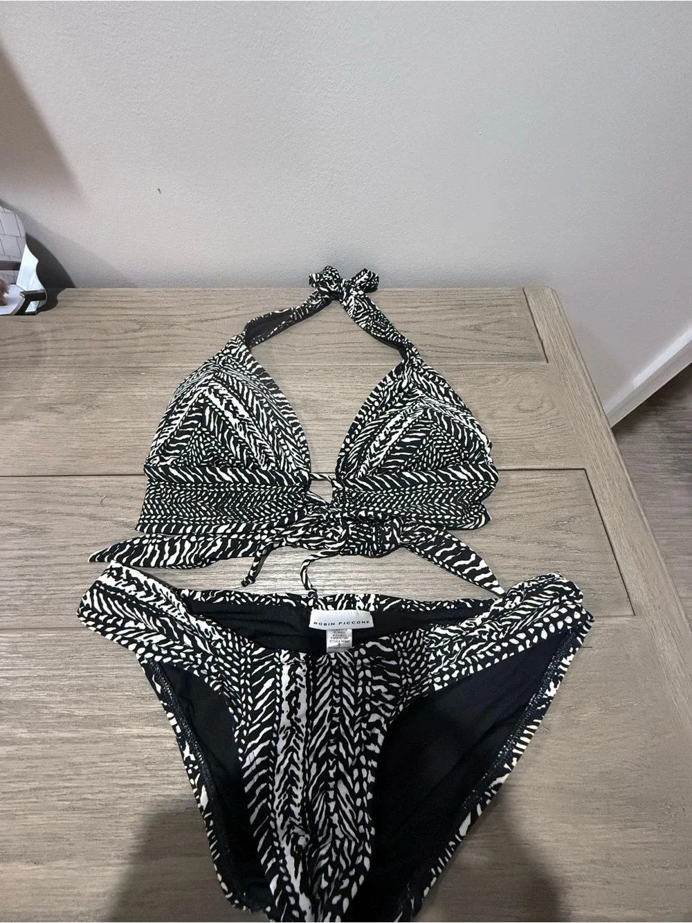 Robin Piccone Black and White Halter Tie-Front Bikini Set
